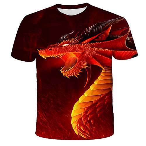

Men's 3D Cartoon Dragon Print T-shirt Street chic Exaggerated Daily Holiday Round Neck Red / Short Sleeve