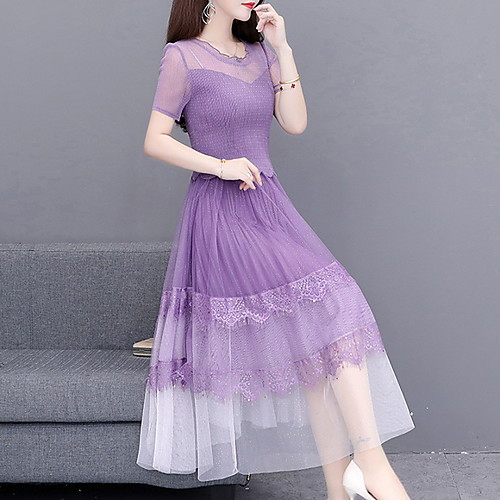 

Women's A Line Dress - Short Sleeves Color Block Summer Street chic 2020 Black Purple Blushing Pink M L XL XXL XXXL