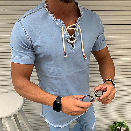 

Men's Solid Colored Print T-shirt Daily Round Neck Blue / Short Sleeve