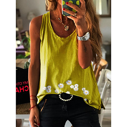

Women's Geometric Daisy Print Loose T-shirt Daily Blue / Yellow / Green