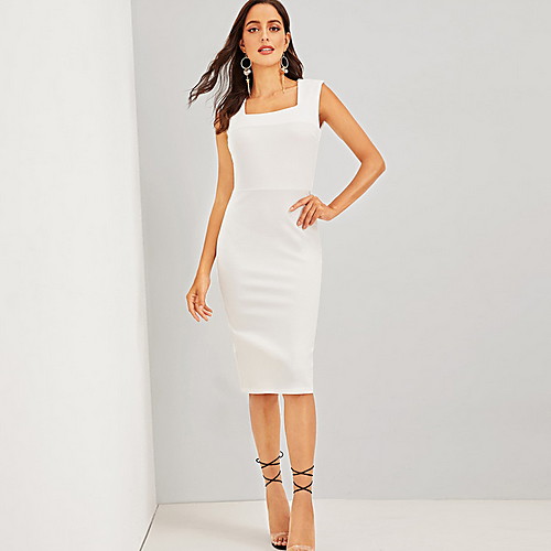 

Women's Shift Dress Knee Length Dress - Sleeveless Solid Color Summer Casual Daily 2020 White S M L XL