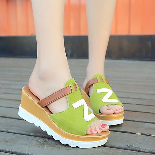 

Women's Sandals Wedge Sandals Flat Sandal Summer Flat Heel Round Toe Daily PU Black / Green / Gray
