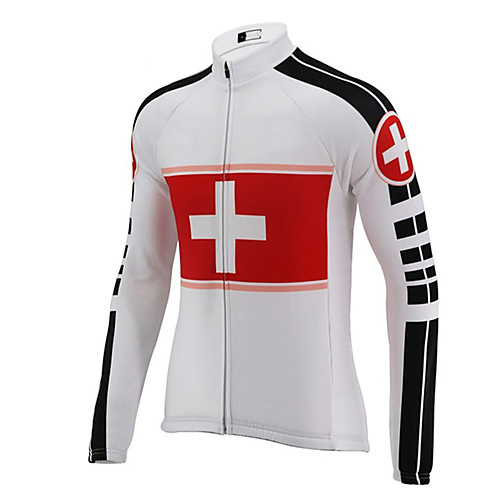 

21Grams Men's Long Sleeve Cycling Jersey Polyester Black / White Switzerland National Flag Bike Jersey Top Mountain Bike MTB Road Bike Cycling UV Resistant Breathable Quick Dry Sports Clothing Apparel