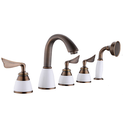 

Bathtub Faucet - Contemporary Antique Copper Tub And Shower Ceramic Valve Bath Shower Mixer Taps