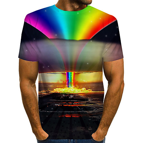 

Men's Plus Size Geometric 3D Print T-shirt Street chic Exaggerated Daily Going out Round Neck Rainbow / Short Sleeve