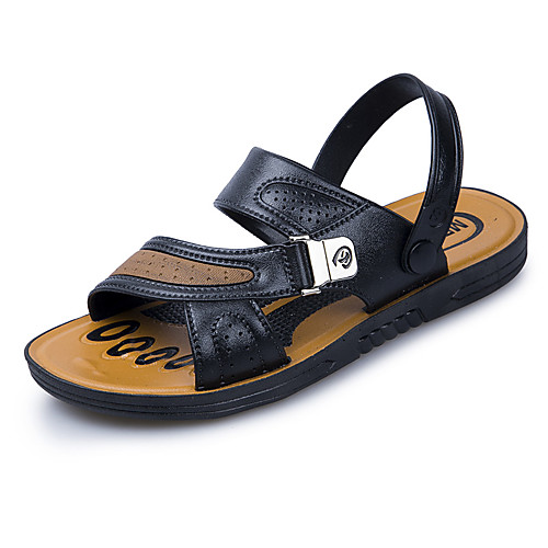 

Men's Summer Classic / British Daily Outdoor Sandals Walking Shoes Leather Breathable Wear Proof Black / Brown