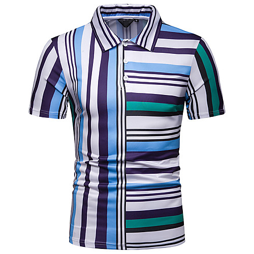 

Men's Striped Polo Basic Elegant Daily Going out Blue / Red