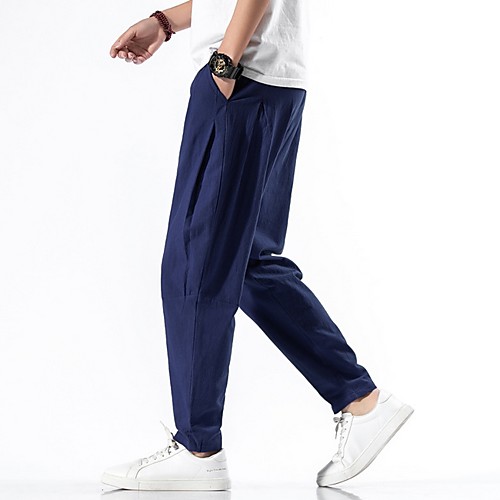 

Men's Sporty Chinoiserie Loose Chinos Pants - Solid Colored Drawstring Comfort Cotton Wine Black Light gray US32 / UK32 / EU40 / US34 / UK34 / EU42 / US38 / UK38 / EU46