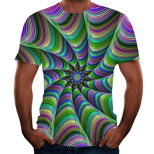 

Men's Plus Size Color Block 3D T-shirt Basic Going out Weekend Round Neck Rainbow / Short Sleeve