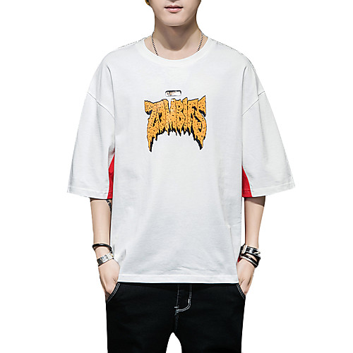 

Men's Graphic Solid Colored T-shirt - Cotton Daily Weekend Round Neck Black / Purple / Red / Yellow / Short Sleeve / Letter