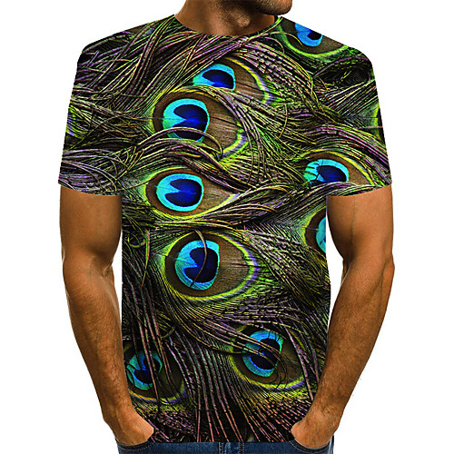 

Men's Plus Size Geometric 3D Print T-shirt Street chic Exaggerated Daily Going out Round Neck Rainbow / Short Sleeve