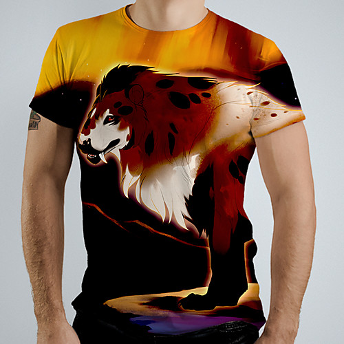 

Men's T shirt Graphic Animal Short Sleeve Daily Tops Basic Elegant Brown