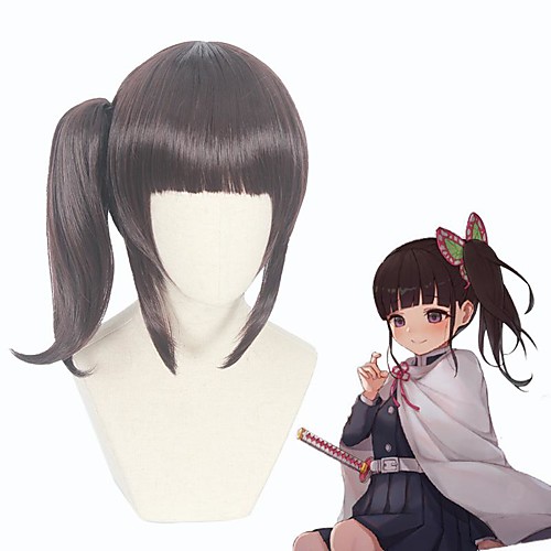 

Cosplay Wig Tsuyuri Kanao Demon Slayer kinky Straight Neat Bang With Ponytail Wig Long Brown Synthetic Hair 16 inch Women's Anime Cosplay Lovely Brown