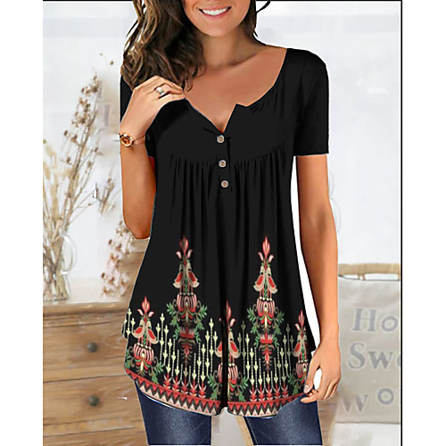 

Women's Geometric Print Blouse Daily V Neck Black