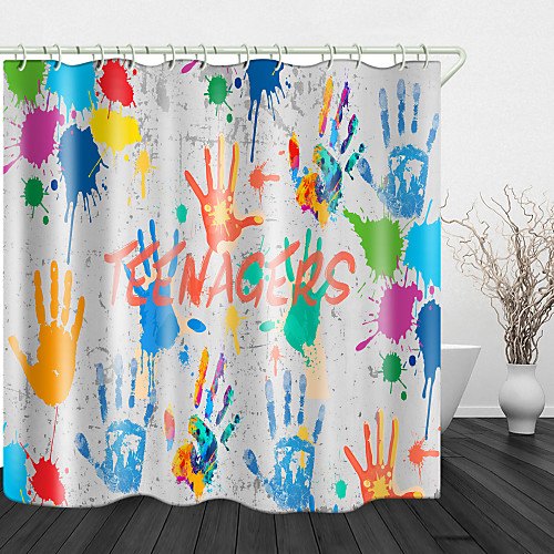 

Paint Teen Handprints Digital Print Waterproof Fabric Shower Curtain for Bathroom Home Decor Covered Bathtub Curtains Liner Includes with Hooks