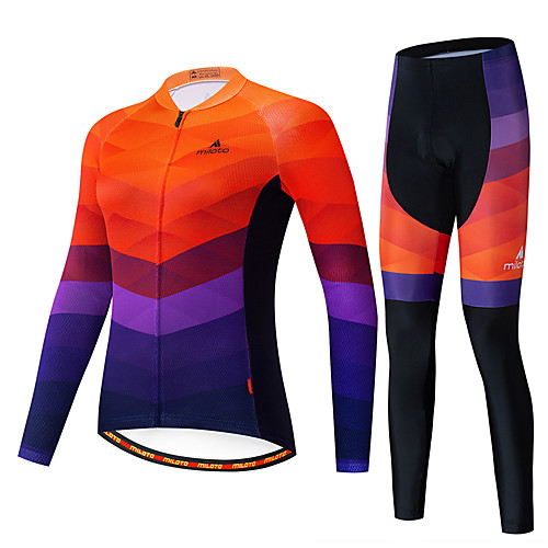 

Miloto Women's Long Sleeve Cycling Jersey with Tights Black / Orange Bike Breathable Sports Patterned Mountain Bike MTB Road Bike Cycling Clothing Apparel / Stretchy