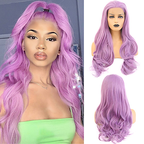 

Synthetic Lace Front Wig Wavy Free Part Lace Front Wig Long Purple Synthetic Hair 18-26 inch Women's Cosplay Soft Adjustable Purple