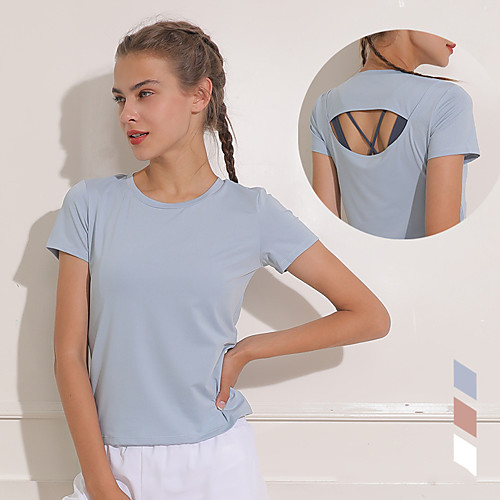 

Women's Yoga Top Open Back Solid Color White Pink Blue Elastane Running Fitness Gym Workout Tee / T-shirt Short Sleeve Sport Activewear Breathable Quick Dry Comfortable Stretchy