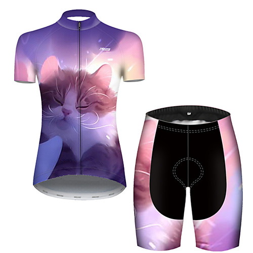 

21Grams Women's Short Sleeve Cycling Jersey with Shorts Polyester Violet Galaxy Cat Animal Bike Clothing Suit Breathable Quick Dry Ultraviolet Resistant Reflective Strips Sweat-wicking Sports Galaxy