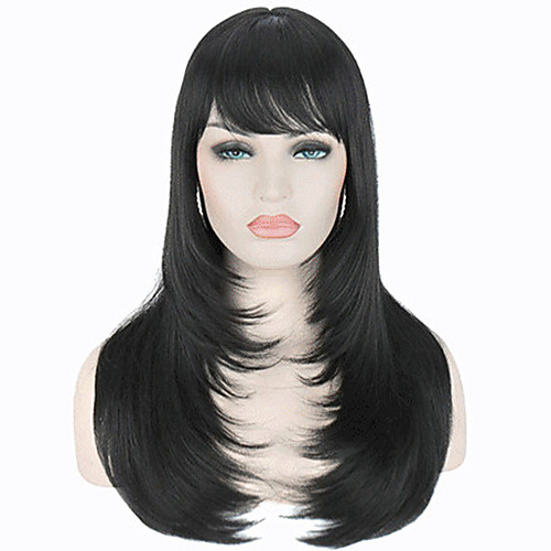 

Synthetic Wig Body Wave Asymmetrical Wig Medium Length Black#1B Synthetic Hair 24 inch Women's Party Black