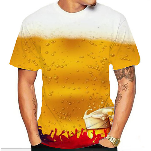 

Men's Graphic Beer Print T-shirt Basic Daily Round Neck Orange / Short Sleeve