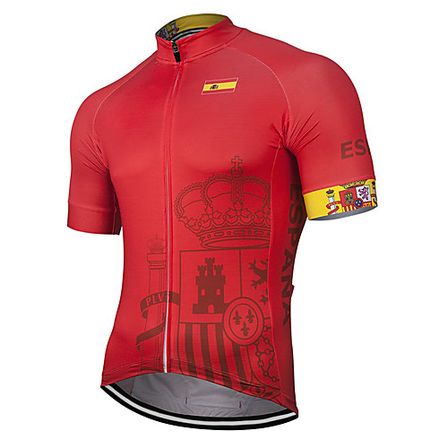 

21Grams Men's Short Sleeve Cycling Jersey Polyester Red Spain National Flag Bike Jersey Top Mountain Bike MTB Road Bike Cycling UV Resistant Breathable Quick Dry Sports Clothing Apparel / Stretchy
