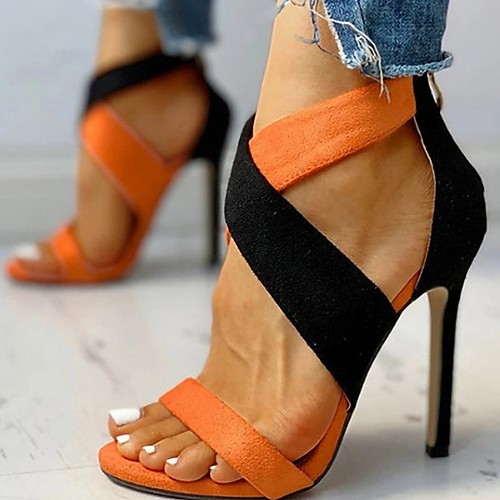 

Women's Sandals Summer Stiletto Heel Open Toe Daily Suede Orange