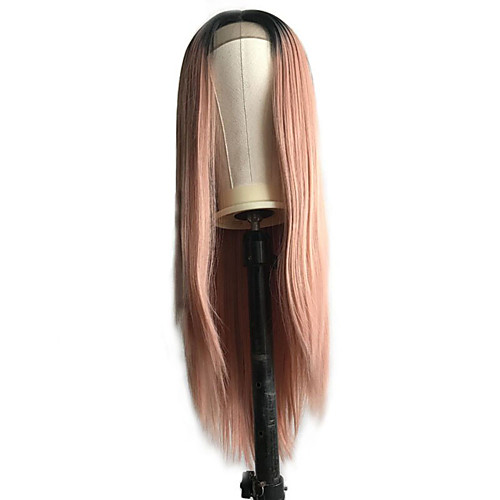 

Synthetic Lace Front Wig Straight Middle Part Lace Front Wig Pink Ombre Long Pink Synthetic Hair 18-26 inch Women's Cosplay Soft Party Pink Ombre