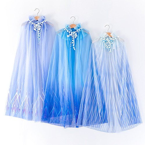 

Princess Elsa Cosplay Costume Cloak Girls' Movie Cosplay Halloween Blue Dark Blue Light Blue Cloak Children's Day Masquerade Tulle