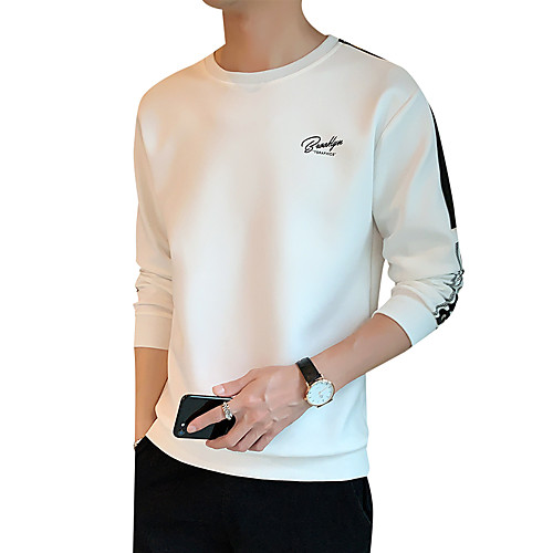 

Men's Graphic Solid Colored T-shirt - Cotton Daily Weekend Round Neck White / Black / Blue / Gray / Long Sleeve / Letter