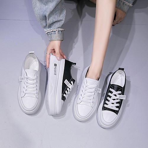 

Women's Sneakers Summer Flat Heel Round Toe Daily PU White / Black