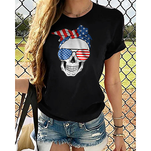 

Women's Plus Size Graphic National Flag American flag Pleated Print Loose T-shirt Street chic Exaggerated Daily Going out Rainbow