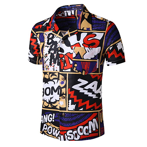 

Men's Geometric Graphic Print Shirt Tropical Daily Button Down Collar Black / Short Sleeve