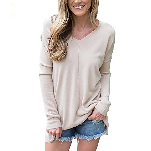 

Women's T-shirt Solid Colored Tops V Neck Loose Basic Daily Spring Fall Black Army Green Beige S M L XL 2XL 3XL