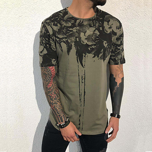 

Men's Floral Solid Colored Black & Gray Print T-shirt Basic Rock Daily Holiday Black / Red / Green