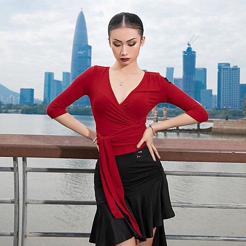 

Latin Dance Top Ruching Women's Performance 3/4 Length Sleeve Knit