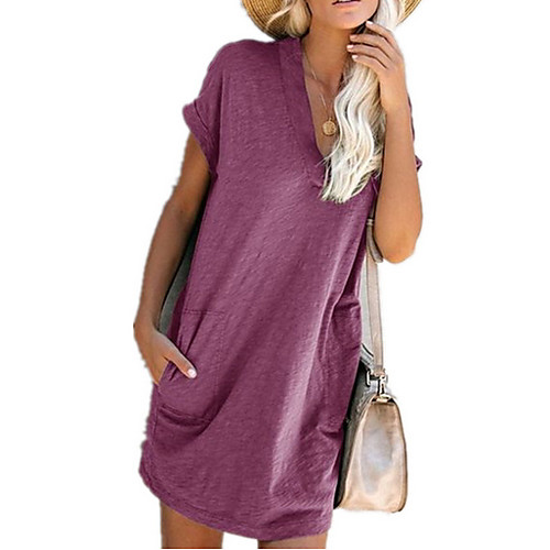 

Women's Shift Dress Knee Length Dress - Short Sleeves Solid Color Summer Elegant 2020 Wine Black Blue Purple Yellow Army Green S M L XL XXL XXXL