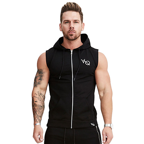 

Men's Full Zip Cotton Running Tank Top Hoodie Jacket Workout Shirt Active Training Fitness Jogging Breathable Soft Sportswear Top Sleeveless Activewear Micro-elastic