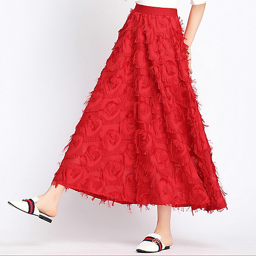 

Women's Daily Wear Active / Basic A Line Skirts - Solid Colored Tassel Fringe White Black Red S M L