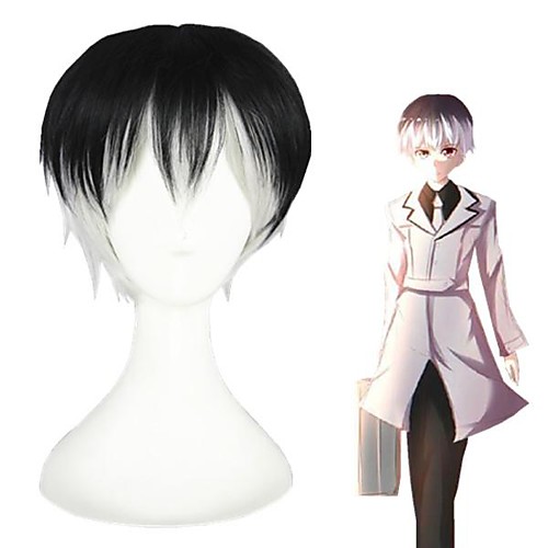 

Cosplay Wig Sasaki Haise Tokyo Ghoul Straight With Bangs Wig Short Black Synthetic Hair 12 inch Women's Anime Cosplay Ombre Hair Black