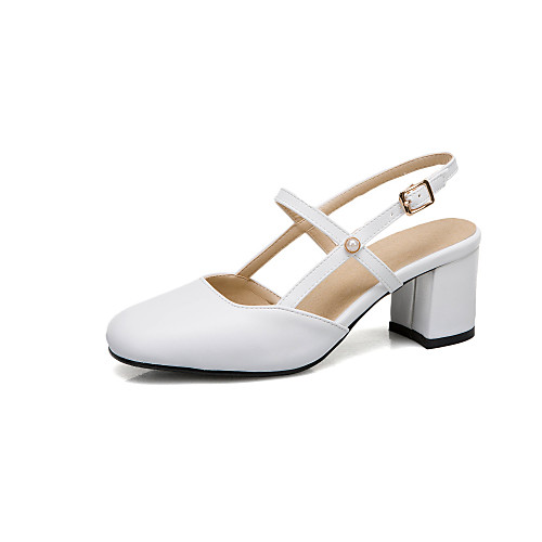 

Women's Sandals 2020 Spring & Summer Chunky Heel Square Toe Minimalism Party & Evening Buckle Solid Colored PU White / Black / Beige