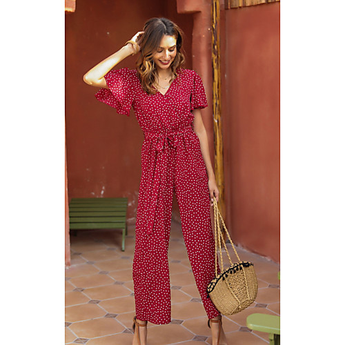 

Women's Red Jumpsuit Polka Dot