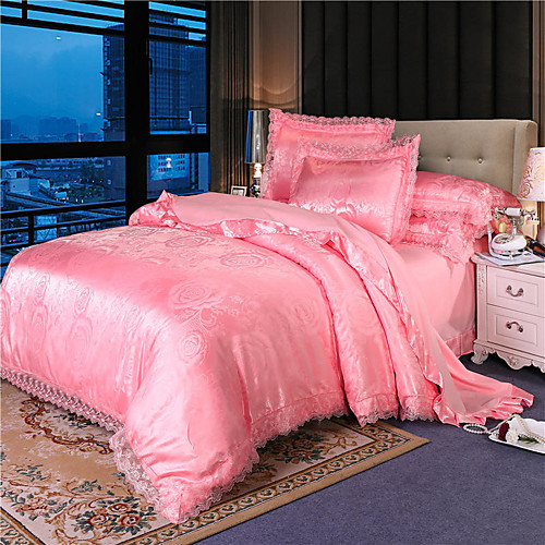 

European-style embroidered lace Satin Jacquard four-piece set days Silk Satin bedspread sheet sheet double wedding bedding 1.8 m