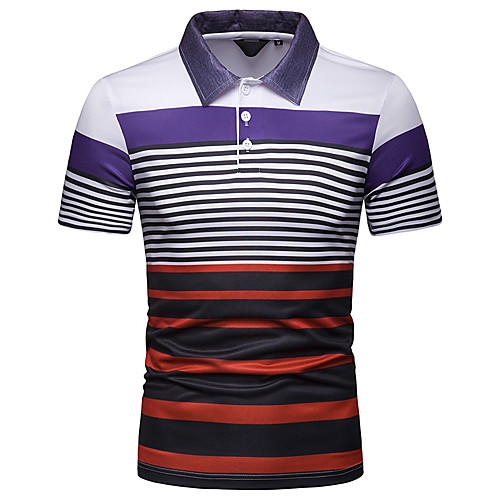 

Men's Striped Polo Basic Elegant Daily Going out Blue / Orange