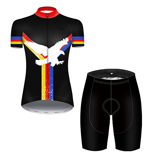 

21Grams Women's Short Sleeve Cycling Jersey with Shorts Nylon Black / Red Eagle National Flag Animal Bike Quick Dry Breathable Sports Eagle Mountain Bike MTB Road Bike Cycling Clothing Apparel