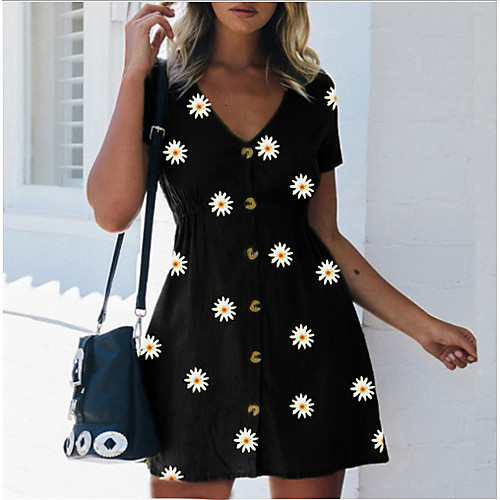 

Women's Sheath Dress Knee Length Dress - Short Sleeves Floral Summer Elegant 2020 Wine Black Yellow Blushing Pink Army Green S M L XL XXL
