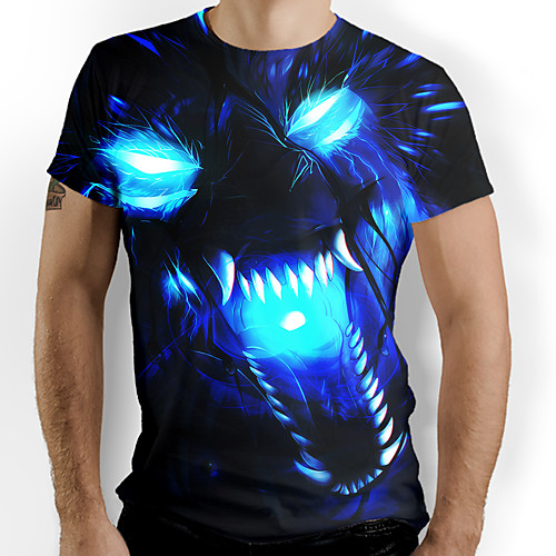 

Men's T shirt Graphic Optical Illusion Print Short Sleeve Daily Tops Blue