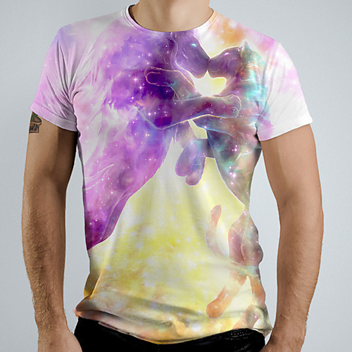 

Men's Graphic Animal Lion T-shirt Basic Elegant Daily Going out Rainbow