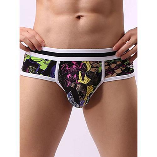 

Men's Print Briefs Underwear - Normal Mid Waist Blue Green Gray S M L
