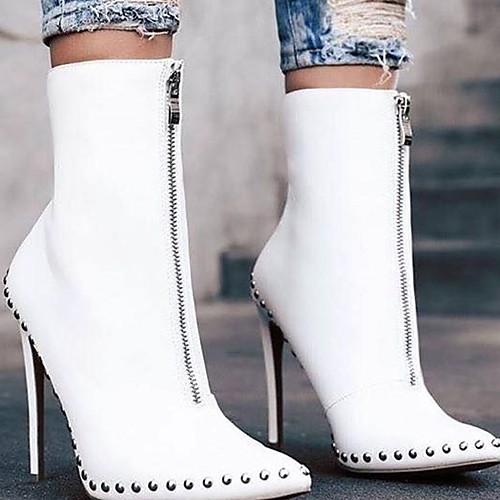 

Women's Boots Summer Stiletto Heel Pointed Toe Daily PU Mid-Calf Boots White / Black